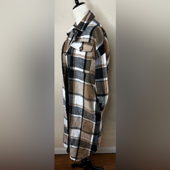 unknown Jackets & Blazers - Shacket Duster khaki black plaid field jacket trench coat flannel Barn Chore